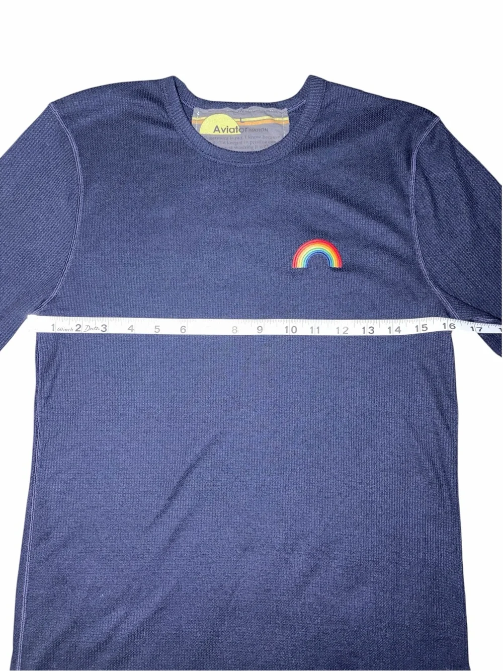EUC Aviator Nation Embroidered Navy Thermal Tee Rainbow Cuffs Large Athleisure